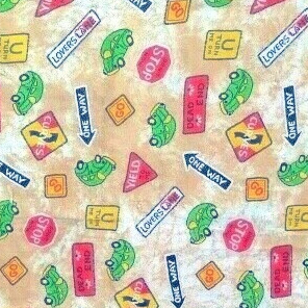 Handmade Baby Quilt Boy Cars Road Signs 30 x 34"